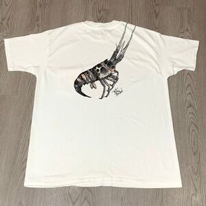 Vintage 80s Steinhatchee Florida Lobster Pocket Tee White XL Art‎ Beach Sunset